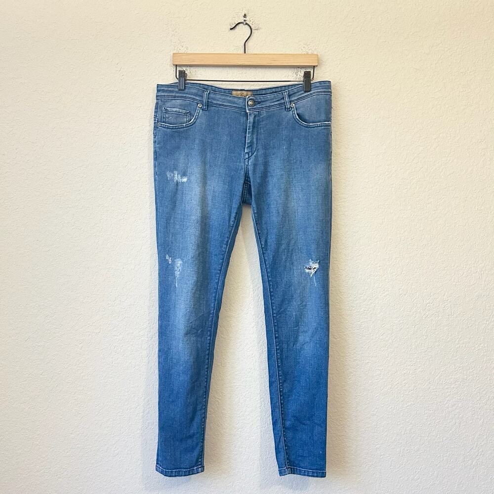 FAY Skinny Jeans Blue Denim Stretch Low Rise Distressed Grunge